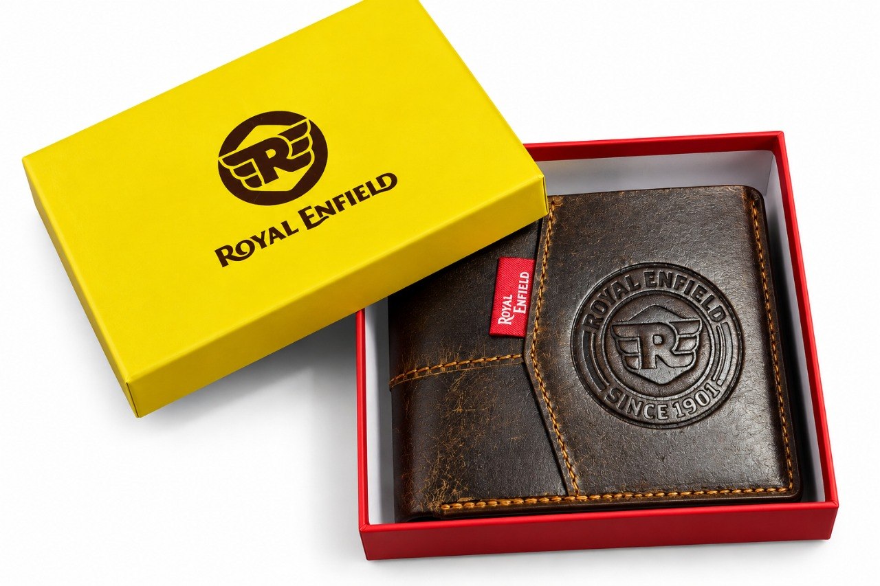 Premium Vintage Brown Men’s Bi-Fold Wallet with Royal Enfield Style Gift Box