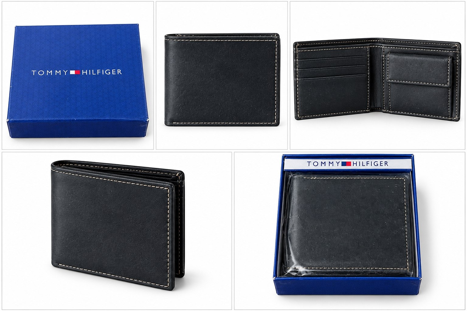 Premium Black Men’s Bi-Fold Wallet with Contrast Stitching & Gift Box